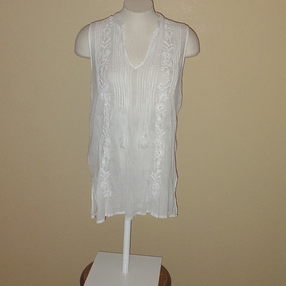 Lauren Ralph Lauren White Sleeveless Tunic Style Top Size PM